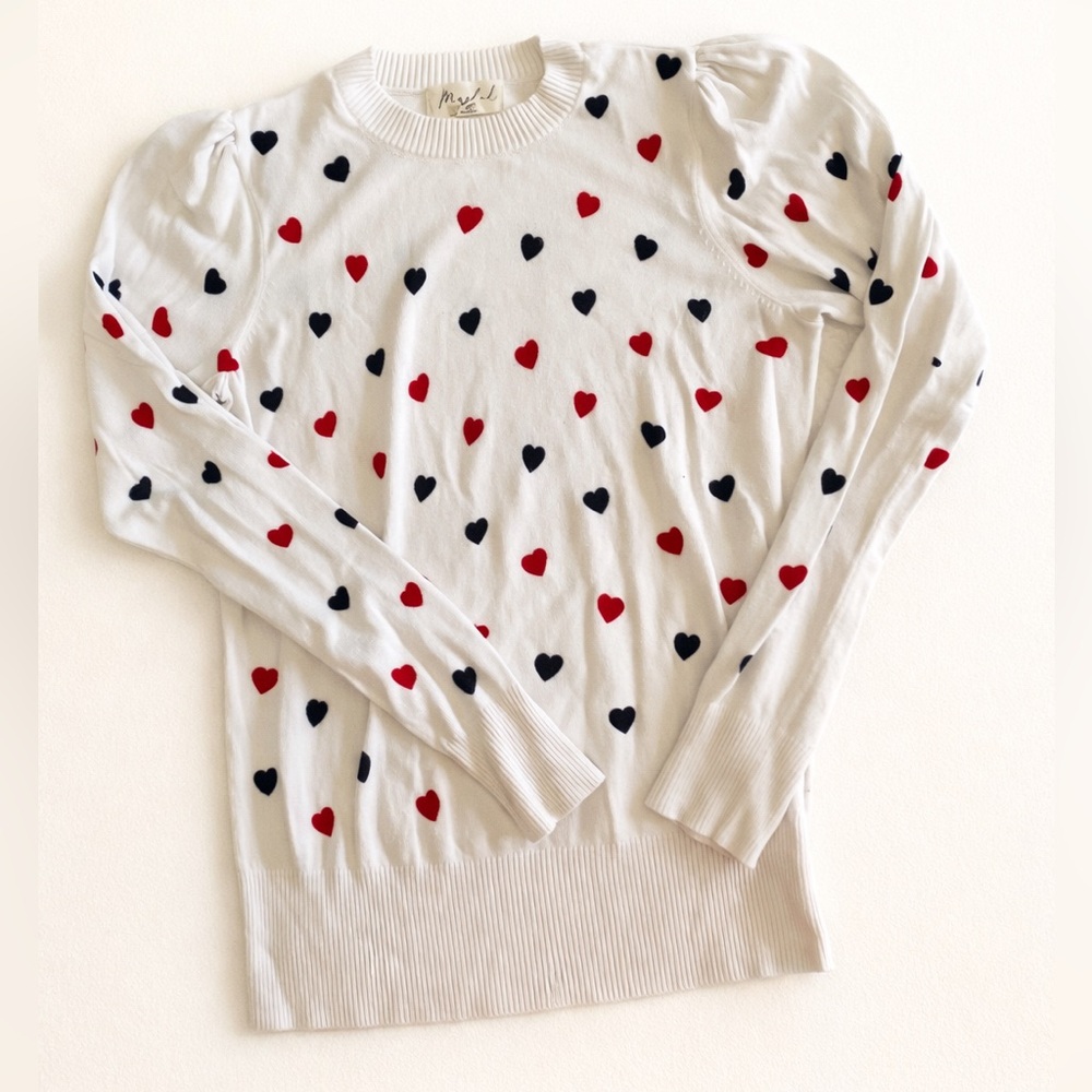Marled Miracle Heart Sweater with Ribbed Collar Coquette